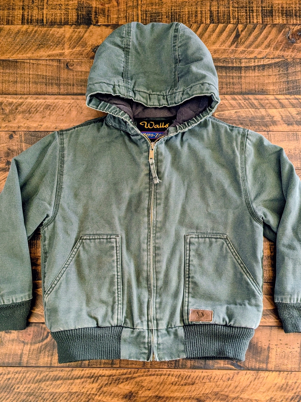 Walls Blizzard Pruf Canvas Hooded Fleece Lined Jacket Coat Youth 10 Regular